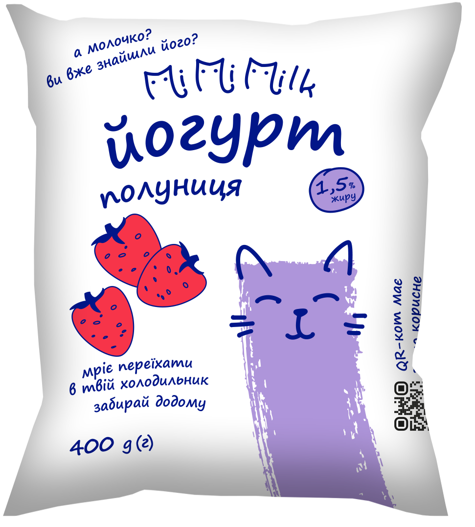 Йогурт MiMiMilk полуниця 1,5% 400г плівка поліетиленова